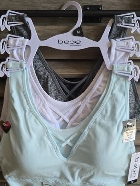 bebe Seamless Plunge Bra 3-Pack in Mint, White, Gray